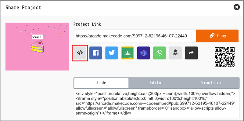 Share project with embedded HTML