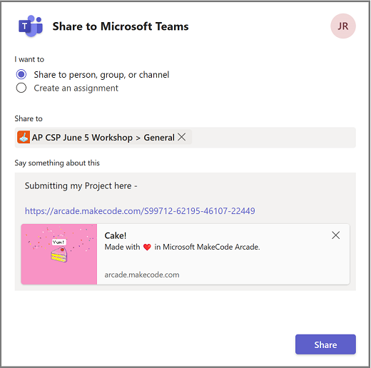 Share project to MS Teams