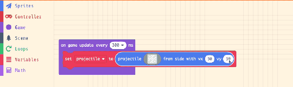 Drag the random block from the math category into the vx